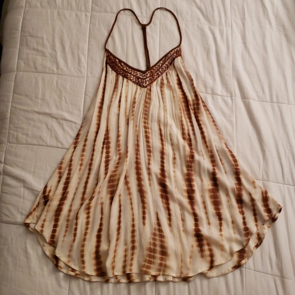 Amuse Society Brown V-neck Beaded T-back Tie Dye Embroided Dress Size S - Picture 3 of 8